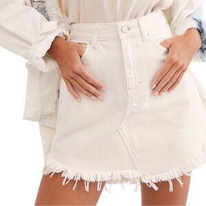 FP Movement by Free People Cream Frayed-Hem High-Waist Mini Skirt
